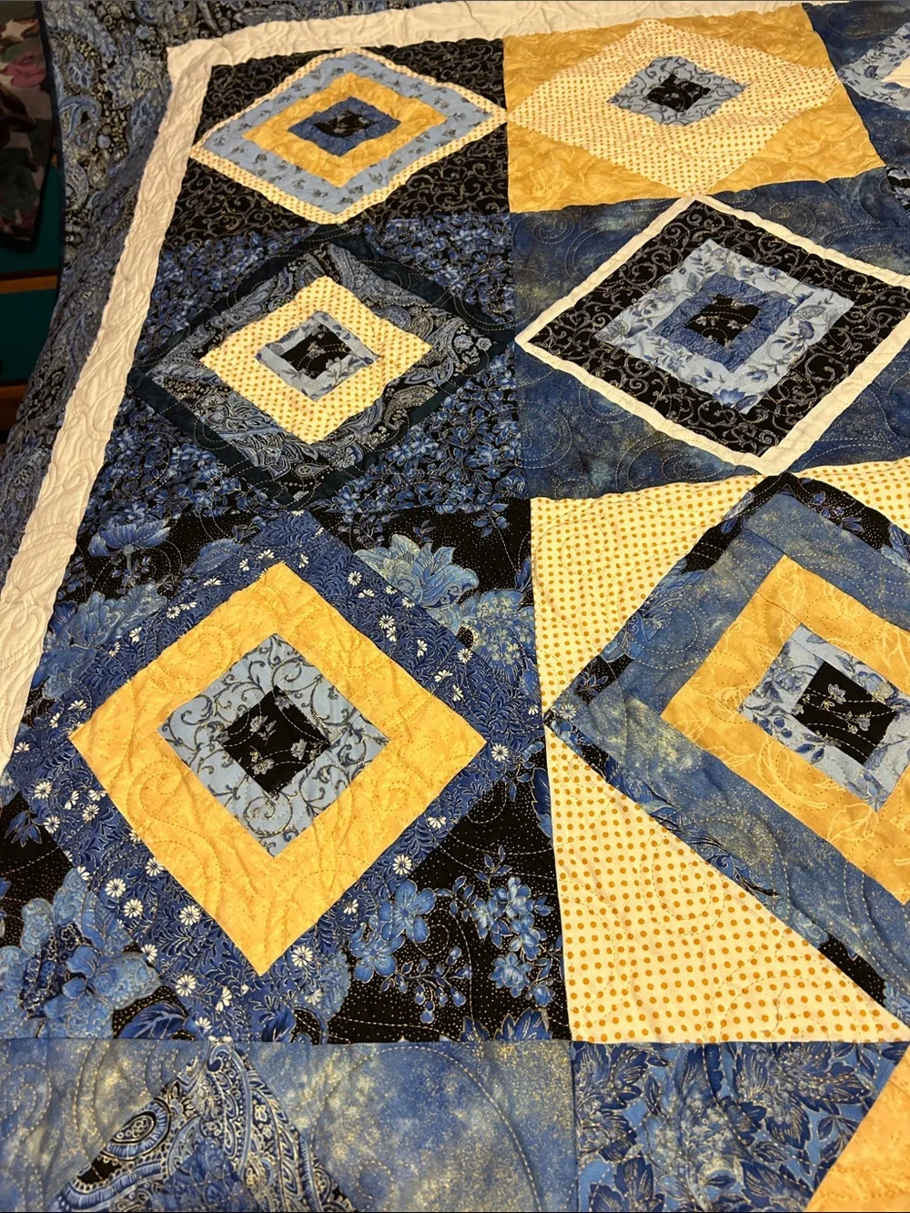 ONE OF A KIND- HANDCRAFTED Blue and Yellow Quilt
